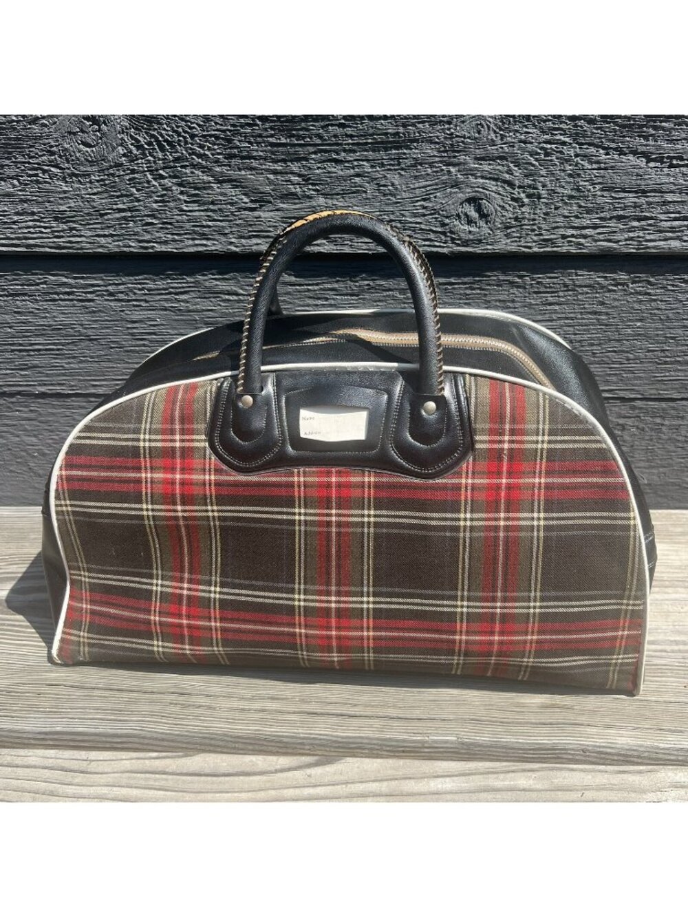 18"W Vintage Atlantic Plaid Duffel Bag Tote Carry on Luggage Play Movie Prop